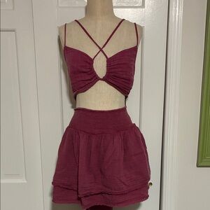 Anthropologie Strappy Rasberry Two-Piece Set